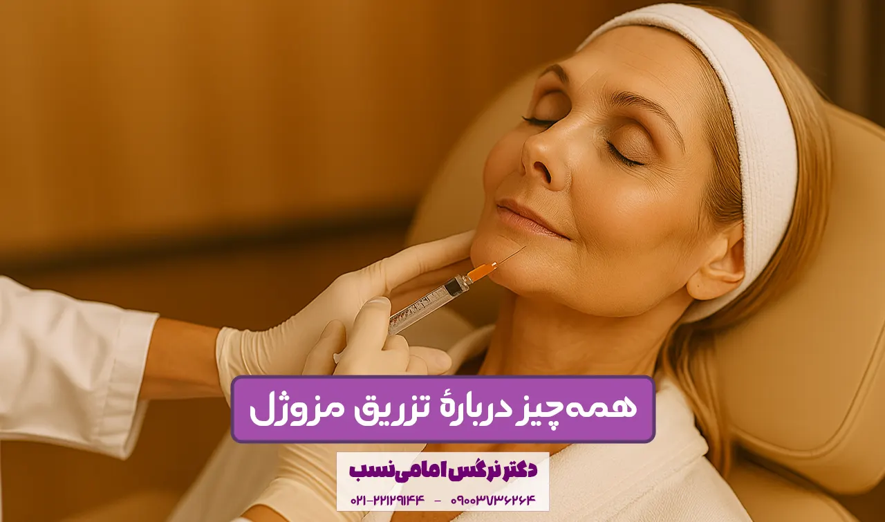 تزریق مزوژل روی گونه در کلینیک دکتر نرگس امامی‌نسب برای آبرسانی و لیفت طبیعی صورت